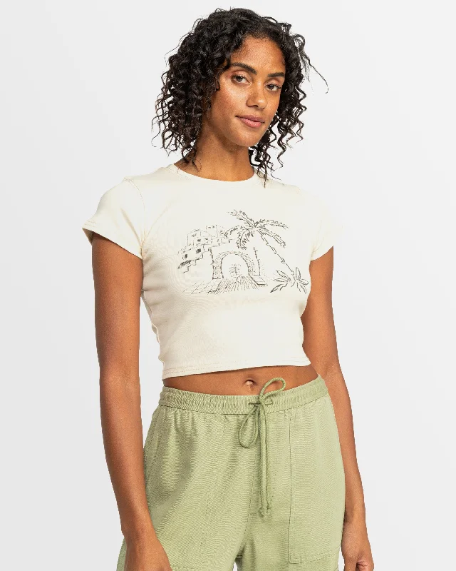 Womens Roxy All Day Short Sleeve T-Shirt Collared Crew Neck Turtle Neck