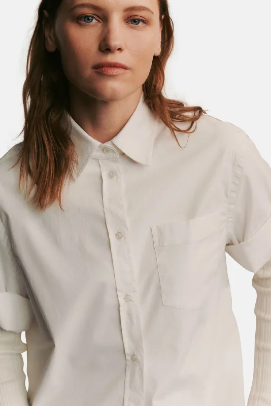 Bad Habit Shirt In Stretch Cotton Poplin White Denim Fabric Leather Fabric Suede Fabric