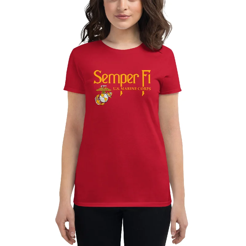 U.S. Marine Corps Semper Fi Women's Tee V-Neck T-Shirt Long Sleeve Cotton