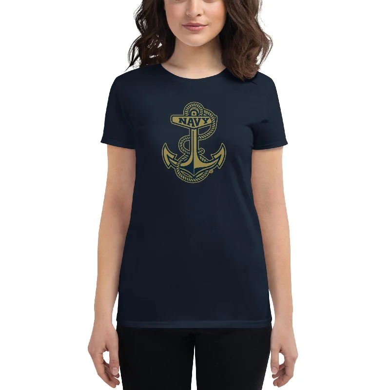 U.S. Navy Anchor Logo Women's Tee Mesh Blend Leather Blend Suede Blend