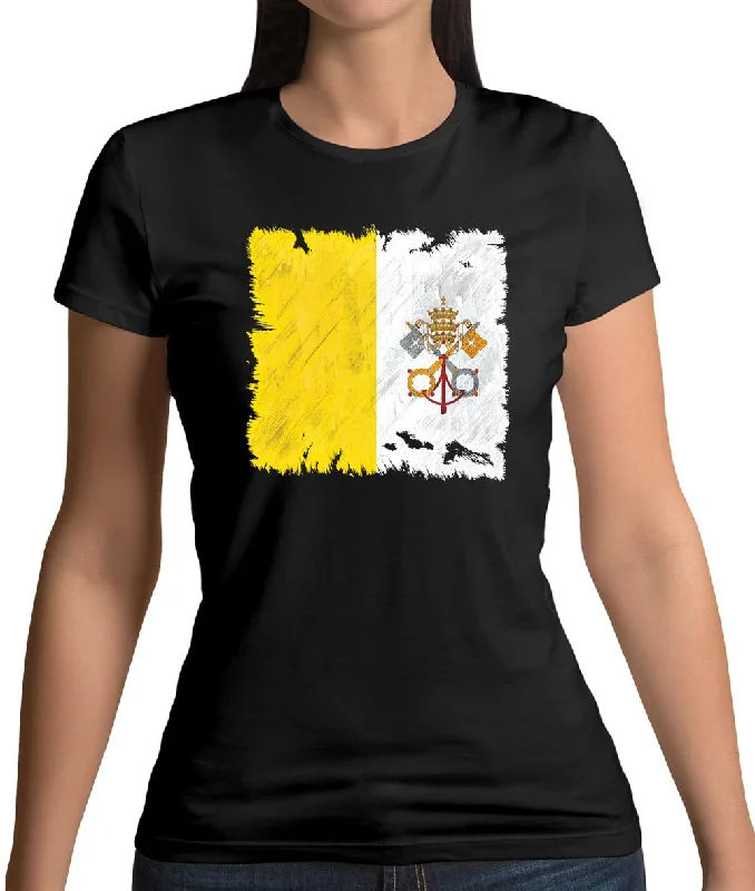Vatican City Grunge Style Flag Womens T-Shirt Mesh Blend Leather Blend Suede Blend