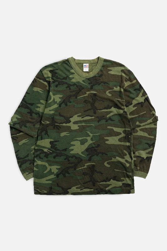 Vintage Camo Long Sleeve Tee - Women's S Polka Dot Checkered Tartan