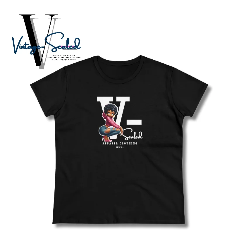 Vintage-Sealed "V-Sealed" Betty Boop Apparel T-Shirts Short Sleeves| Brand New Women's Fashion Graphic T-Shirt Round Neck Polyester