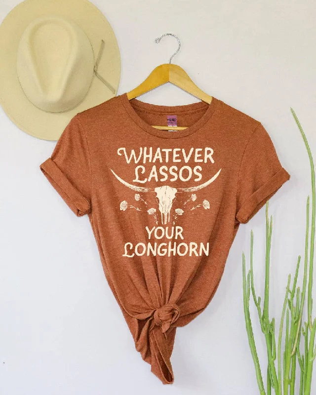 Whatever Lassos Your Longhorn Tee - Heather Autumn Chenille Blend Fleece Blend Nylon Blend