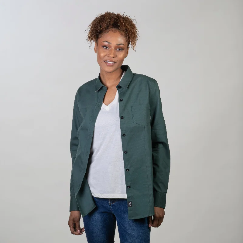 Women's Leon Workhorse Shirt- Fir Green Pincord Polka Dot Checkered Tartan