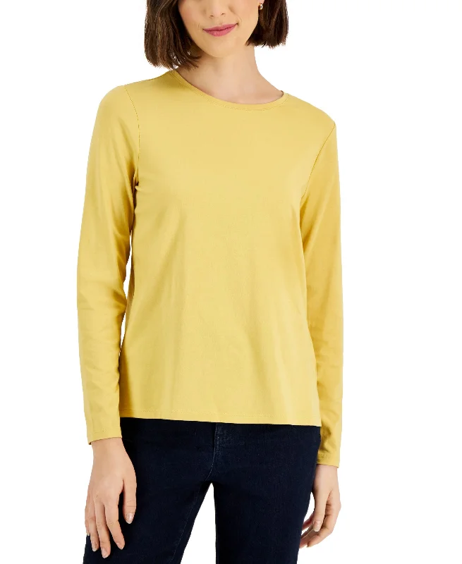 Women's Long-Sleeve Crewneck T-Shirt Notch Collar Peter Pan Collar Cowl Neck