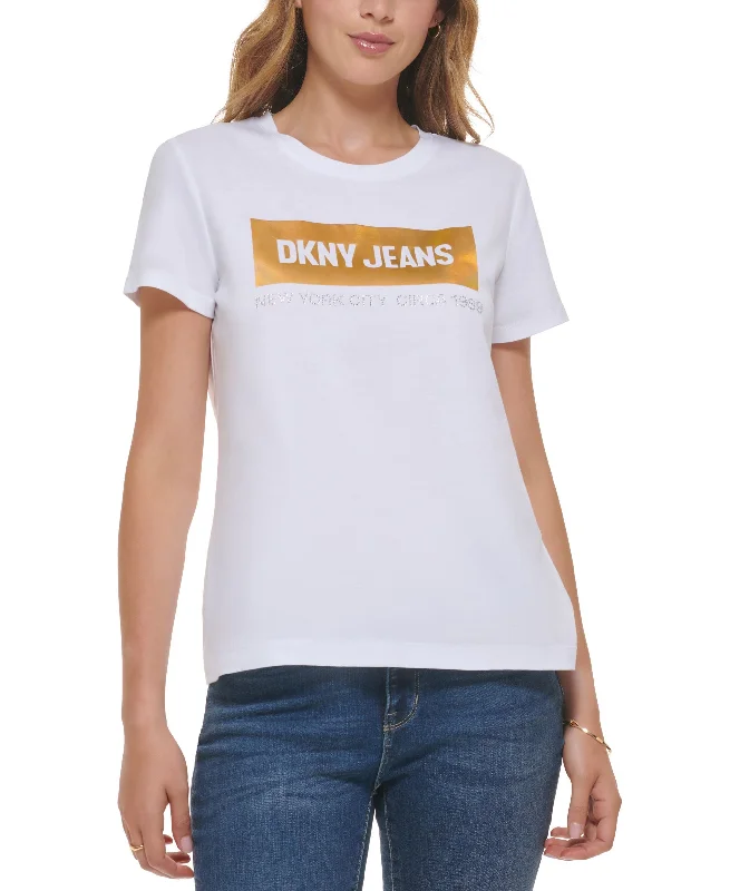 Women's Newspaper-Logo Short-Sleeve T-Shirt Elasticated Padded Insulated