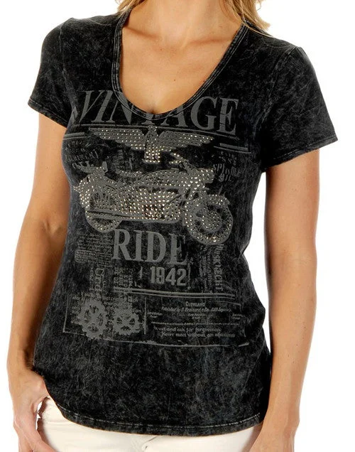 Vintage Motorcycle Ladies Shirt 7755 BS USA Grey Collared Crew Neck Turtle Neck