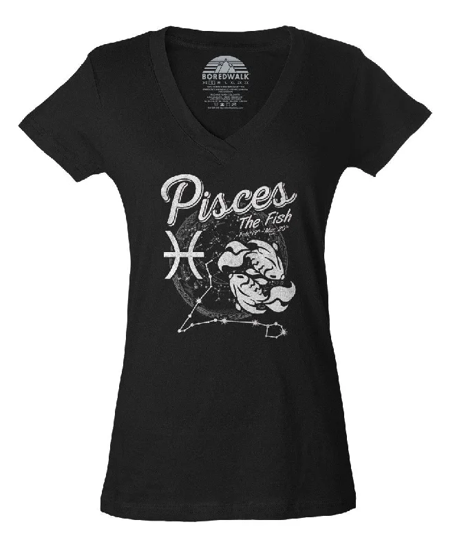 Women's Vintage Pisces Vneck T-Shirt Hooded Caped Shawl Collar