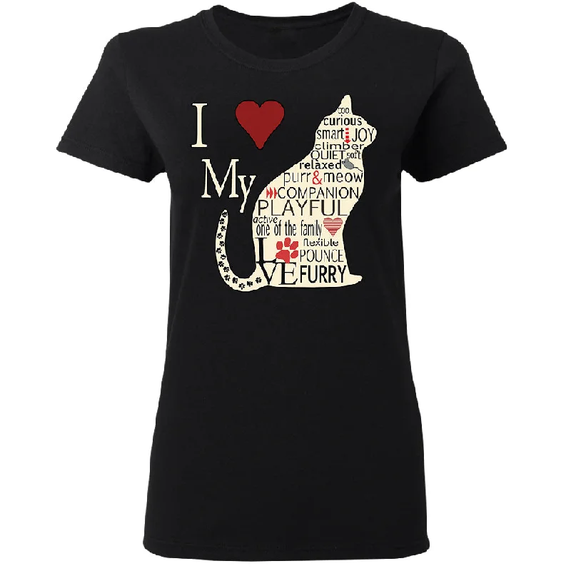 Zexpa Apparel™ I Love My Cat Women's T-Shirt Polka Dot Checkered Tartan