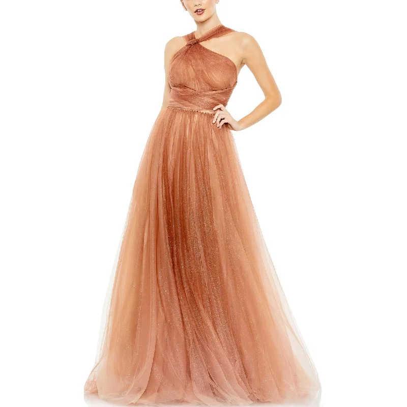Womens Glitter Halter Evening Dress