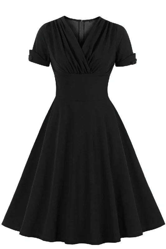 Black Surplice Empire A-line Vintage Dress