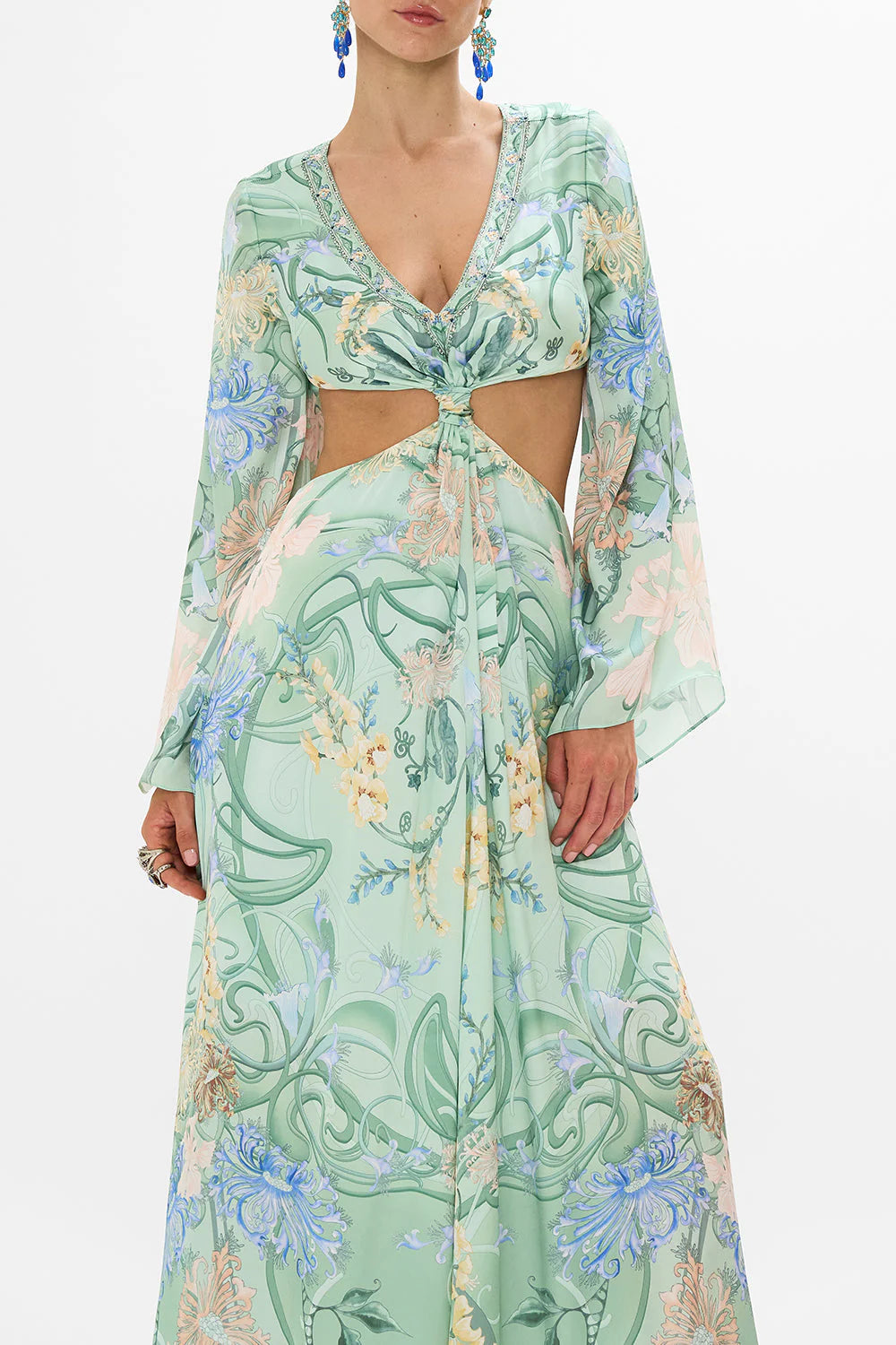 CAMILLA CUT OUT DRESS WITH KNOT FRONT IN DREAMING IN DUTCH