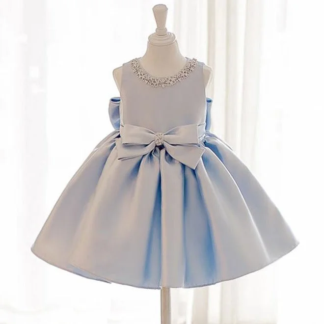 Baby Girl Birthday Dresses Toddler Cute Bead Collar Bow-knot Puffy Princess Dress