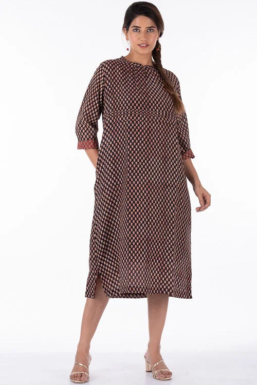 Dharan "Ruby Dress" Black Block Printed Dress With Slip
