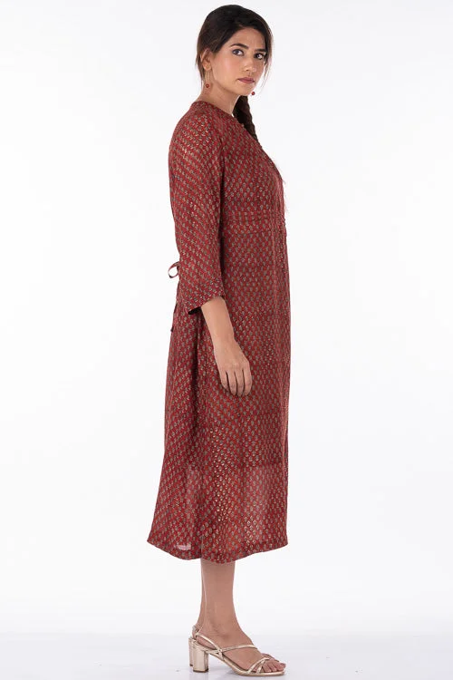 Dharan "Ruby Dress" Red Block Printed Dress With Slip