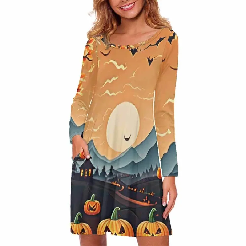 Dusk Halloween Pumpkin Casual Dress