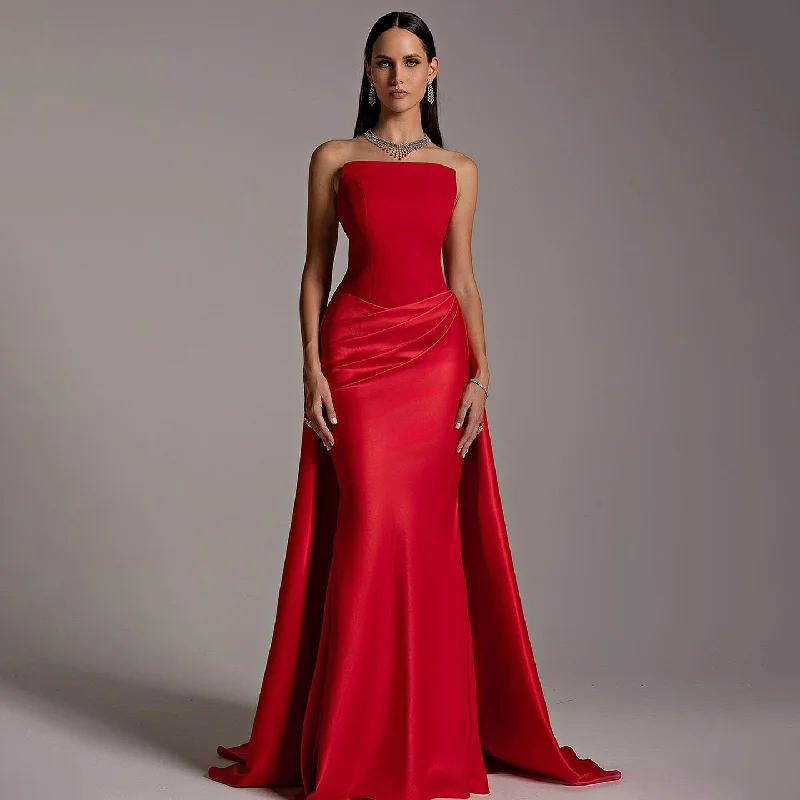Elegant Red Strapless Evening Dresses with Overskirt SF255