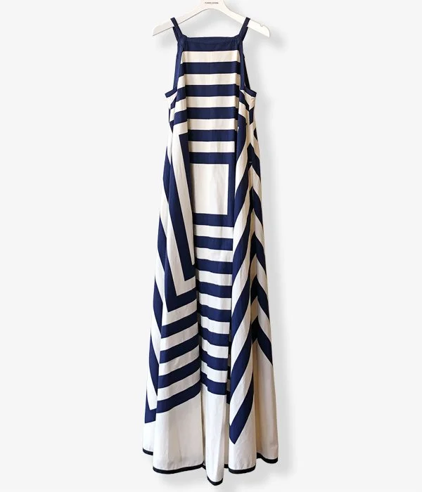 FUMIKA_UCHIDA/SQUARE PRINT SQUARE-NECK A-LINE DRESS(NAVY)
