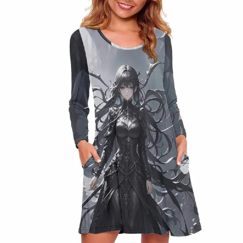 Gothic Dark Style Girl Double Pocket Casual Dress