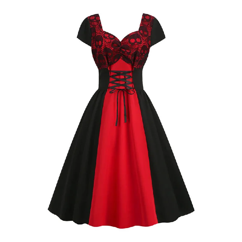Gothic Two Tone Patchwork Skull Dress