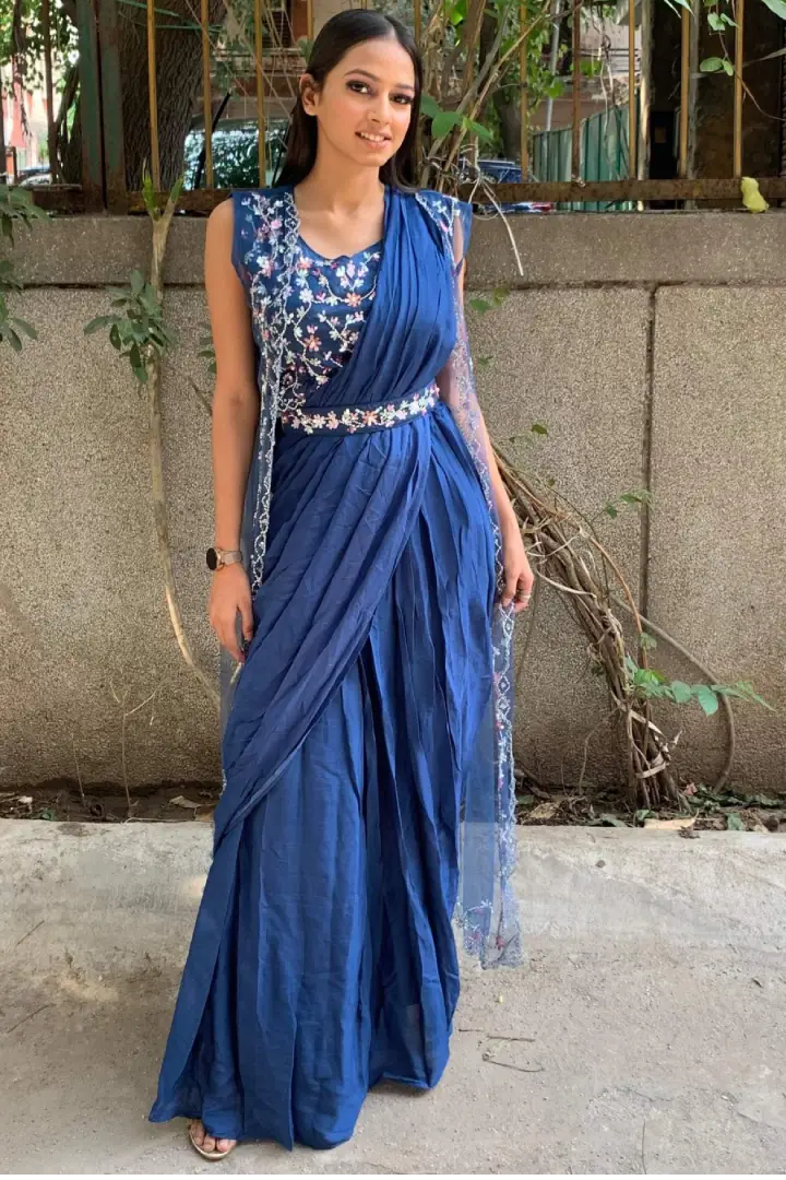 Indo Western Dress With Separate Shrug in Blue