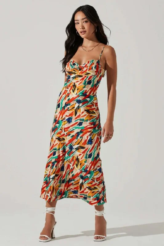 Mariela Abstract Satin Dress | Orange Multi