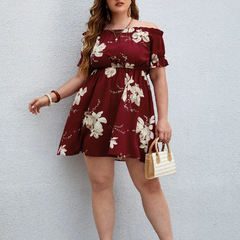 plus Size Printed Dress Elastic Waist Printed Dress Plus Size Women