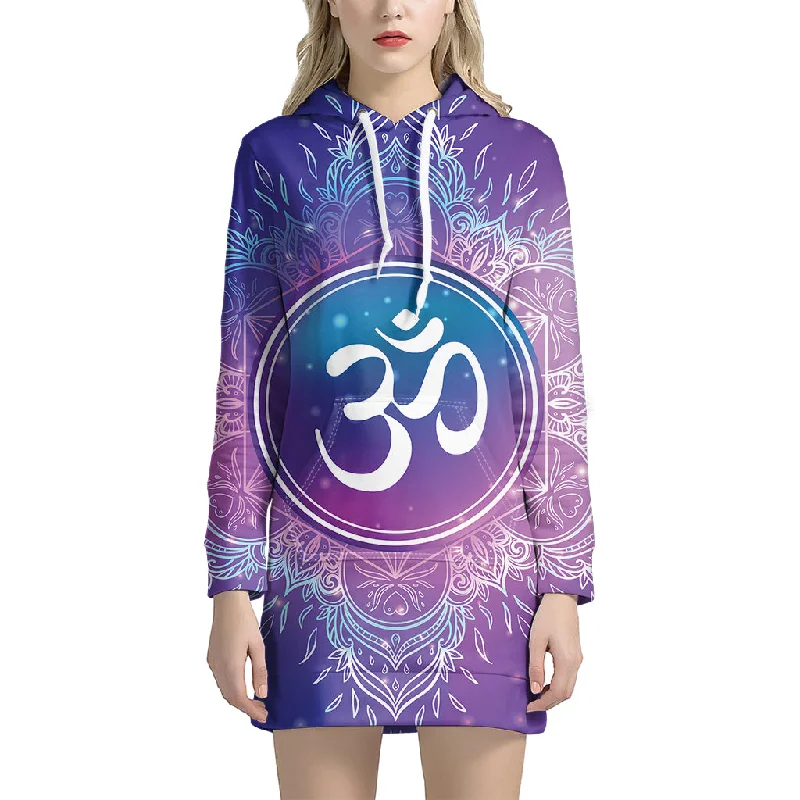 Spiritual Om Mandala Print Pullover Hoodie Dress