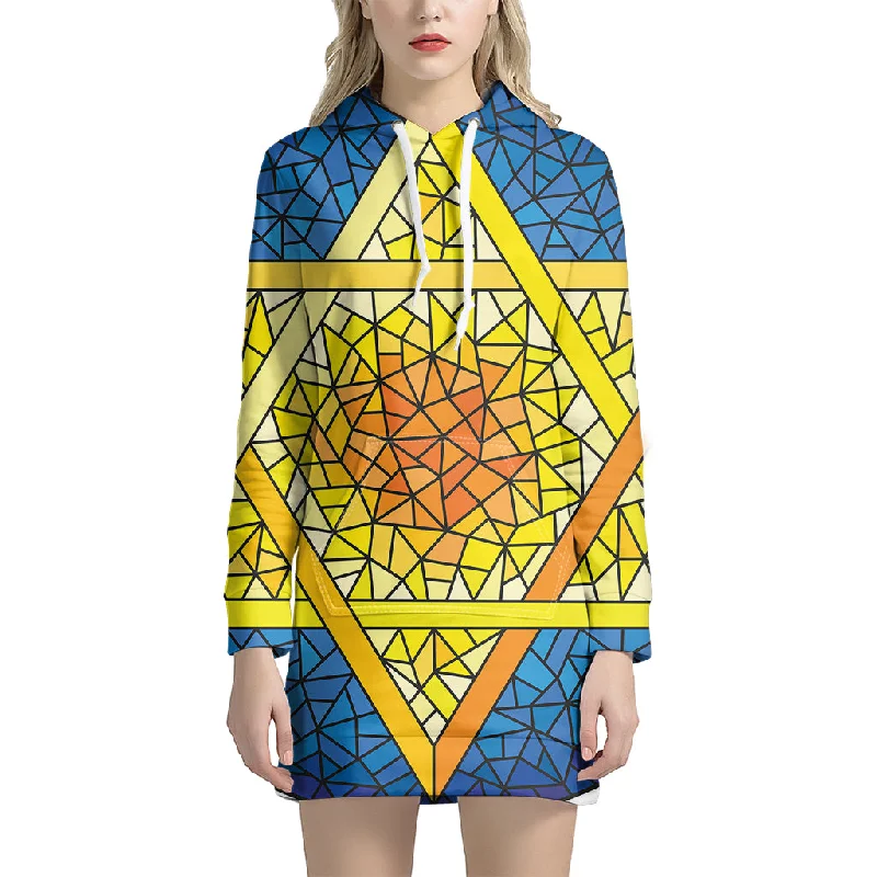 Stained Glass Star of David Print Pullover Hoodie Dress