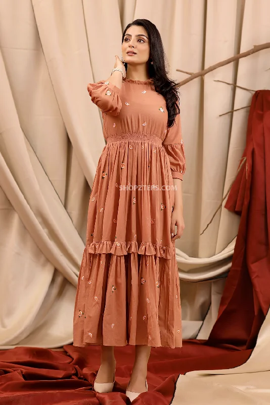 Summer Columbine Dress in Rust Brown