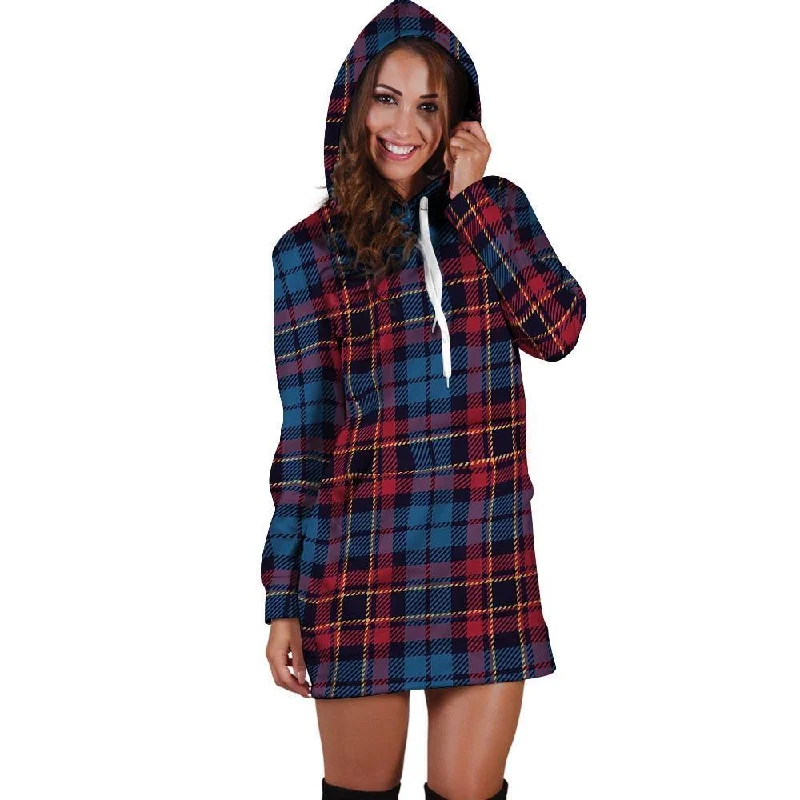 Tartan Red And Blue Plaid Hoodie Dress