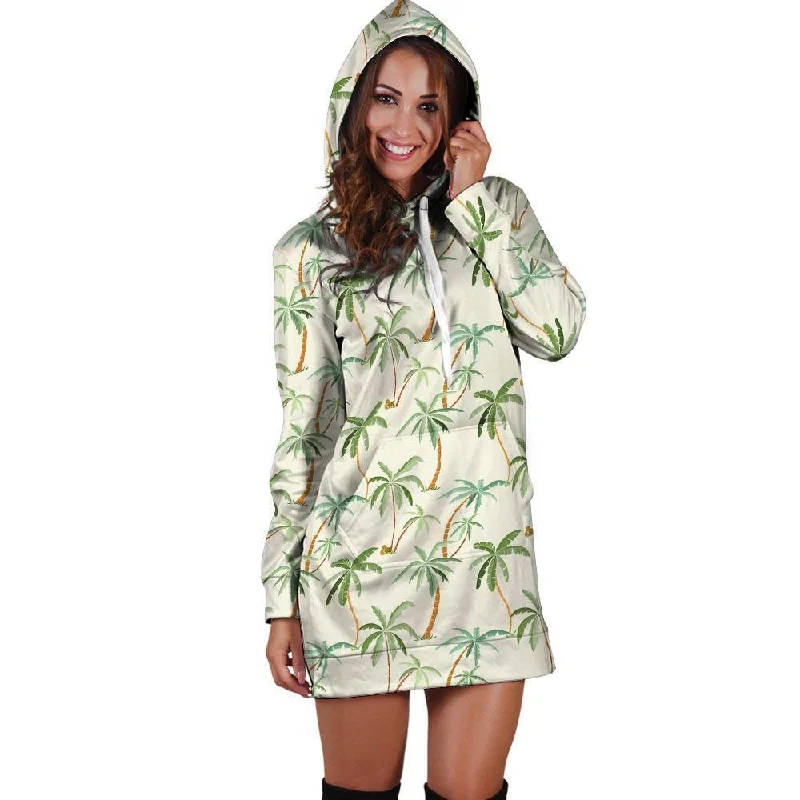 Tropical Palm Tree Hawaiian Print Hoodie Dress