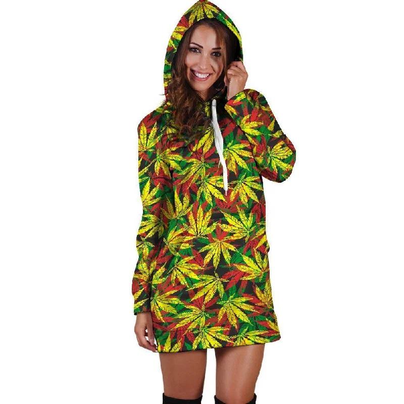 Tropical Reggae Leaf Hoodie Dress