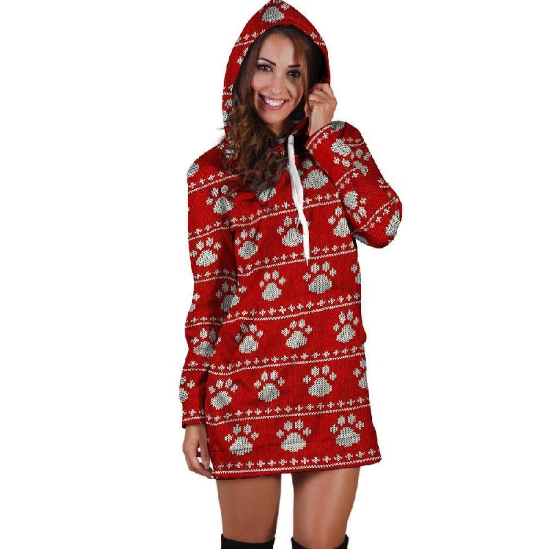Ugly Christmas Paw Hoodie Dress