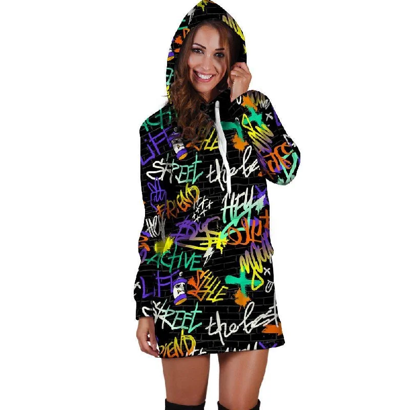 Urban Graffiti Print Hoodie Dress
