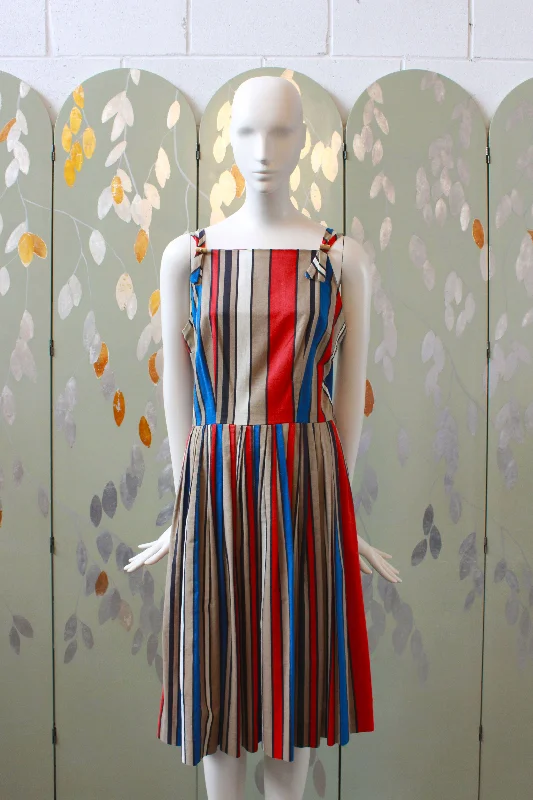 Vintage 1970s Does 1950s Striped Fit And Flare Dress, Small