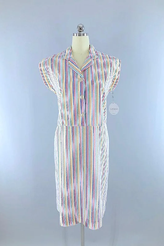 Vintage Rainbow Seersucker Dress