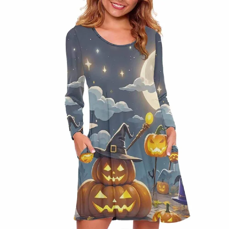 Witch Pumpkin Halloween Print Casual Dress