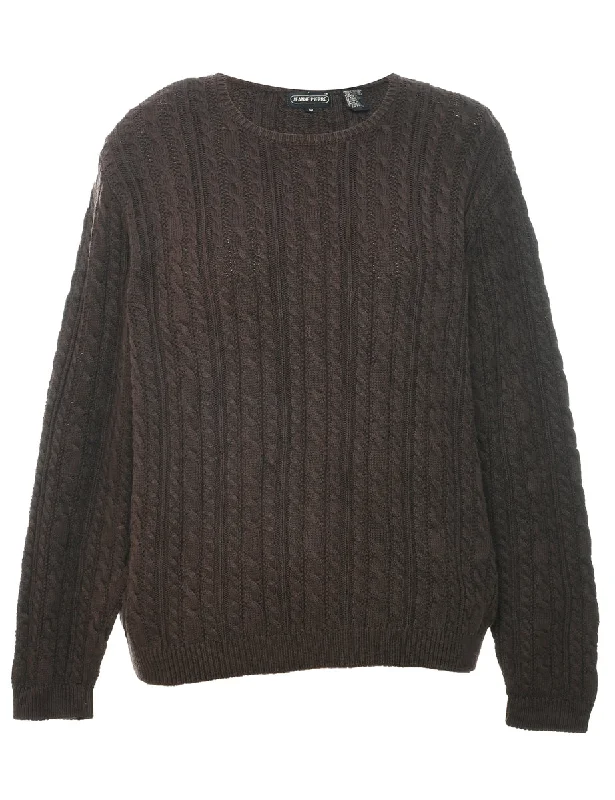 Cable Knit Jumper - M Print Jacquard Patchwork