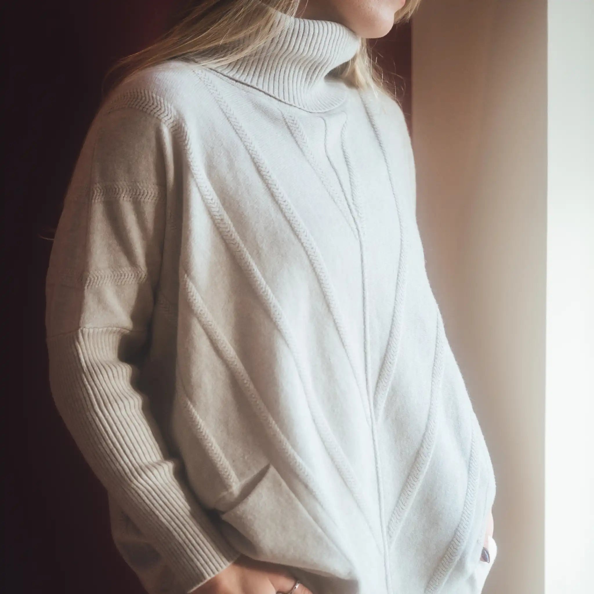 Cable Knit Latte Jumper Spandex Blend Rayon Blend Denim Blend