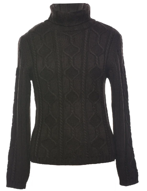 Cable Knit Turtleneck Jumper - M Cashmere Blend Cotton Blend Poly Blend