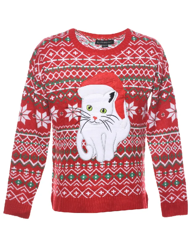 Cat Printed Christmas Jumper - L Terry Blend Velvet Blend Canvas Blend