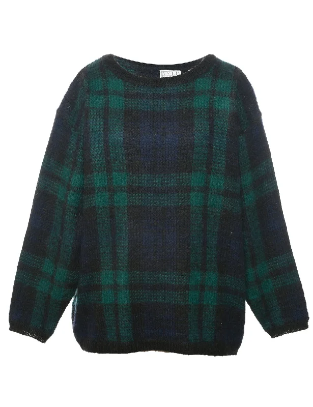 Checked Jumper - L Real Fur Shearling Chenille