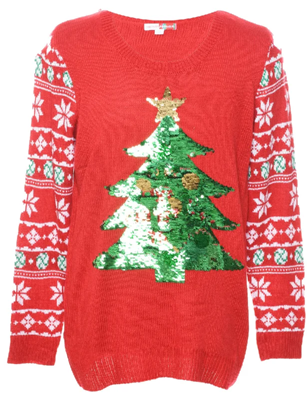 Christmas Tree Print Jumper - XL Knit Fabric Woven Fabric Fleece Fabric