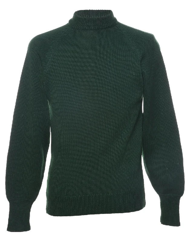 Dark Green Jumper - M Zippered Front Buttoned Front Snap Front