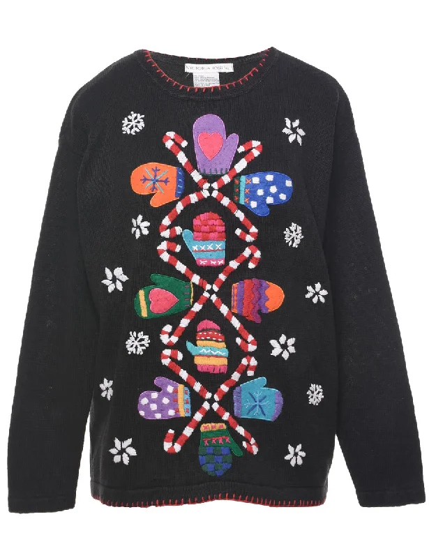 Embroidered Christmas Jumper - L Elegant Classic Vintage