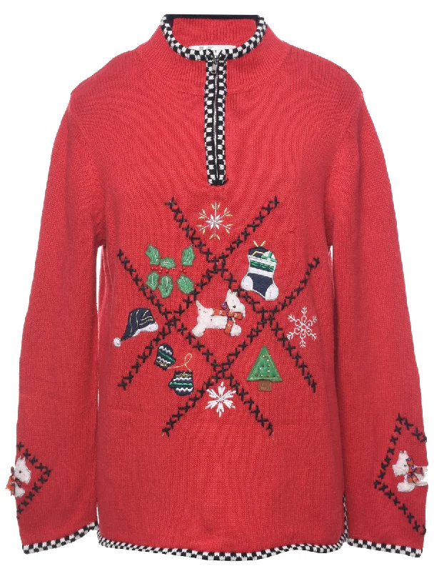 Embroidered Christmas Jumper - L Thin Thick Dense