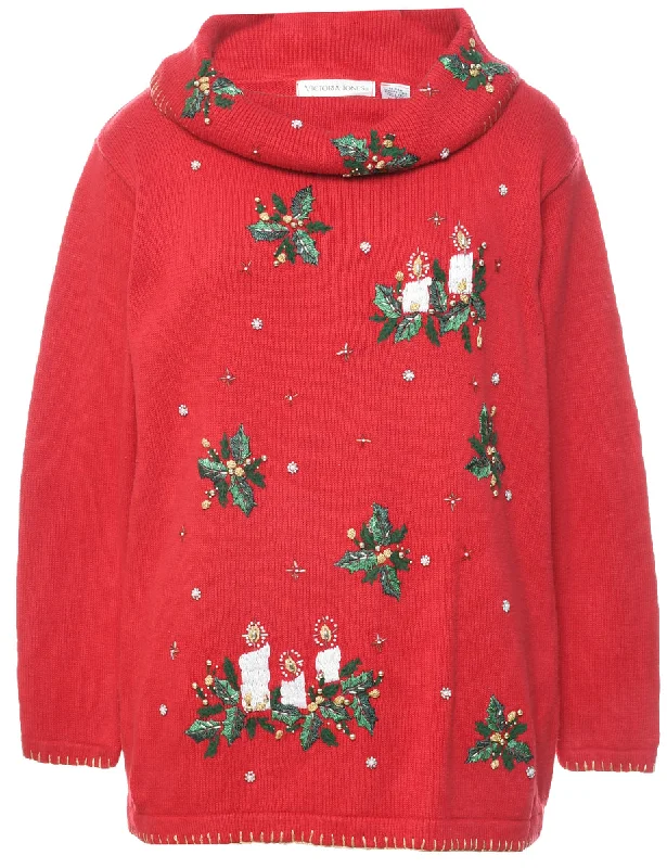 Embroidered Christmas Jumper - L Neon Metallic Matte