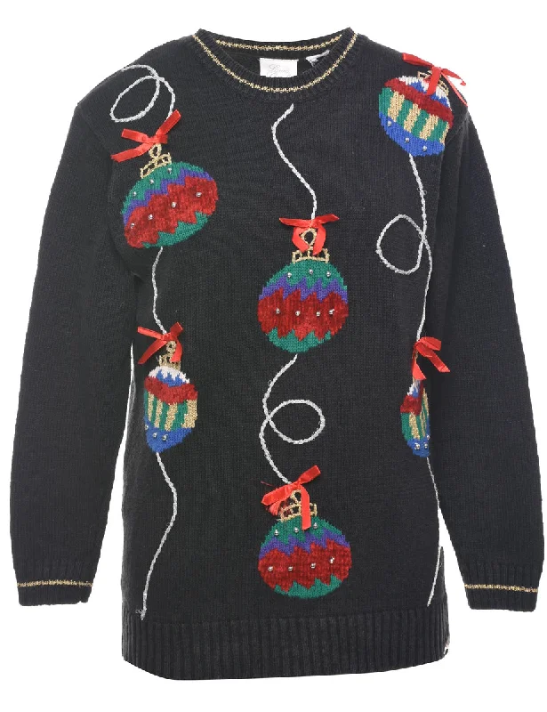 Festive Print Christmas Jumper - L Collared Crew Neck Turtle Neck